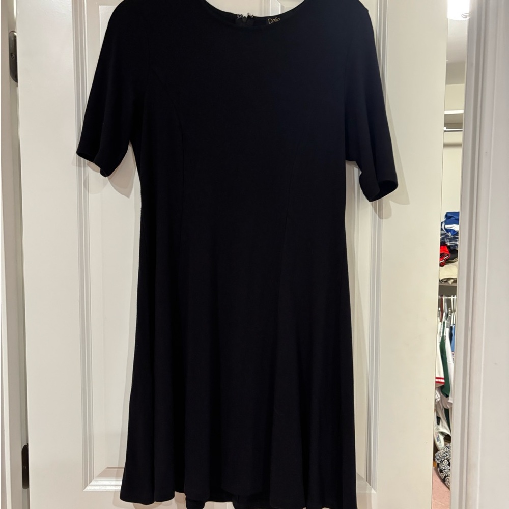 Dalia Black A-Line Mini Dress Crew Neck Short Sleeve